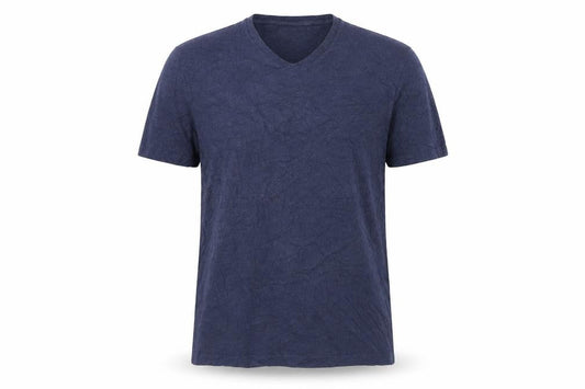 Front view of Mango Man Blue Slim Fit V-Neck T-Shirt -, size L