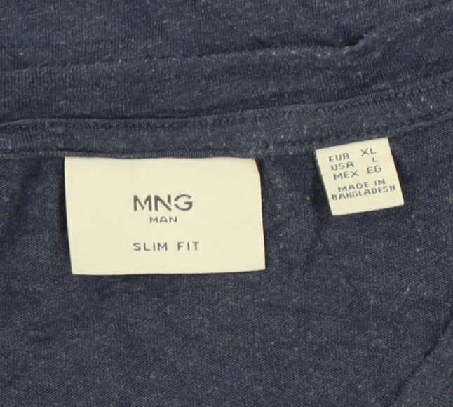 MNG Man Blue Slim Fit V-Neck T-Shirt - Size L