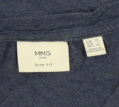 MNG Man Blue Slim Fit V-Neck T-Shirt - Size L