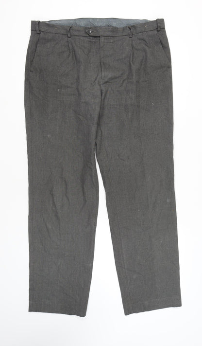 Marks and Spencer Men's Grey Regular Trousers