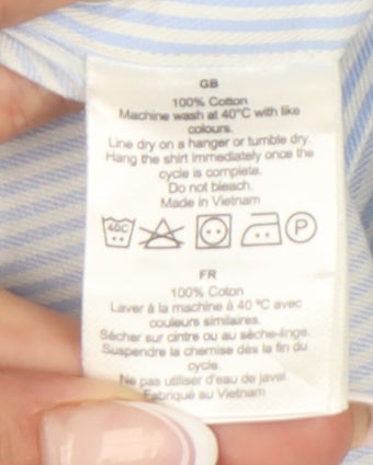 T.M. Lewin Men's Blue Striped Slim Fit Dress Shirt