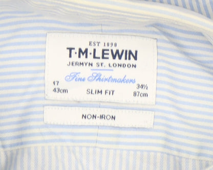 T.M. Lewin Men's Blue Striped Slim Fit Dress Shirt