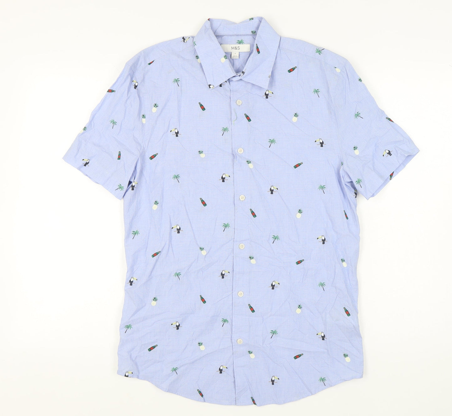 Marks and Spencer Men's Blue Graphic Print Shirt S