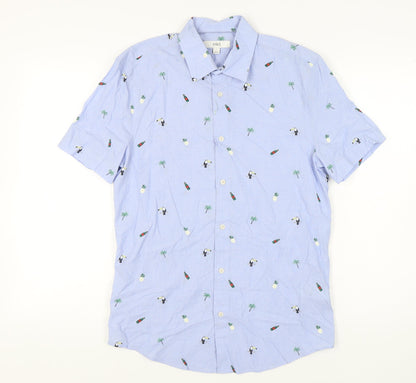 Marks and Spencer Men's Blue Graphic Print Shirt S