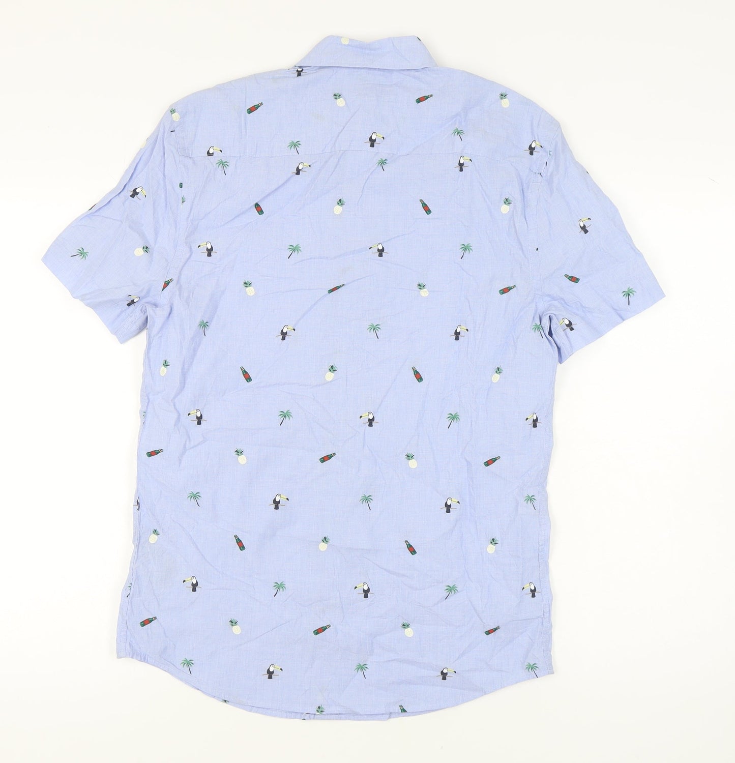Marks and Spencer Men's Blue Graphic Print Shirt S