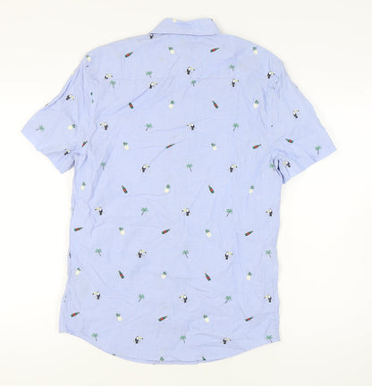 Marks and Spencer Men's Blue Graphic Print Shirt S