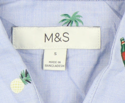 Marks and Spencer Men's Blue Graphic Print Shirt S