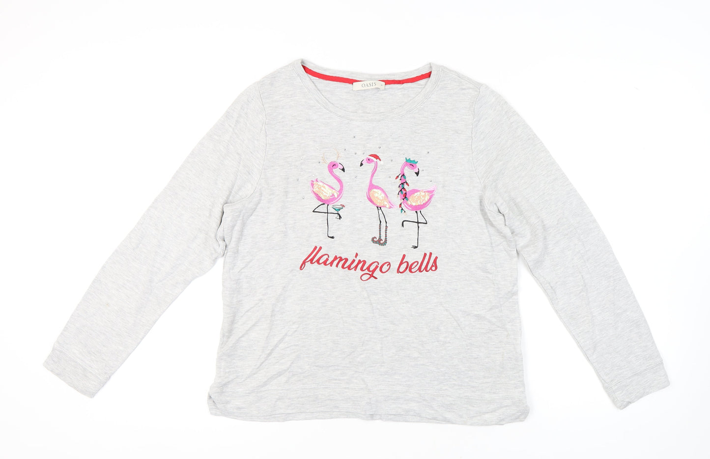 Oasis Women's Grey Pyjama Top, M, Long Sleeve, Flamingo Bells