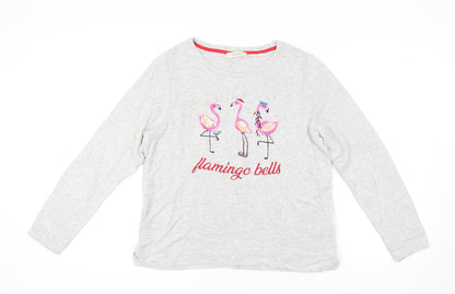 Oasis Women's Grey Pyjama Top, M, Long Sleeve, Flamingo Bells