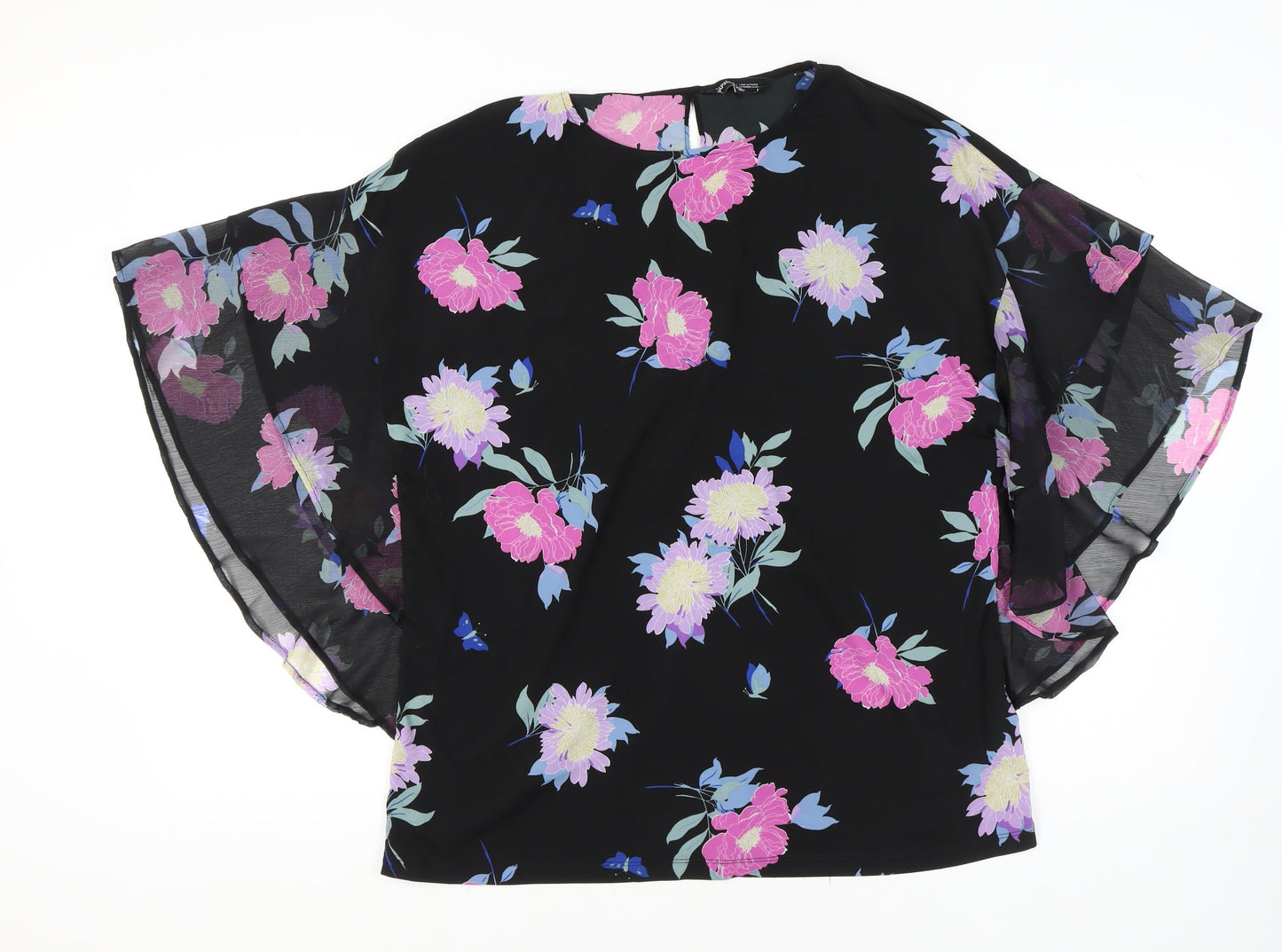 Capsule Women's Black Floral Blouse Size 18 Flutter Sleeve