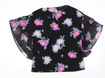 Capsule Women's Black Floral Blouse Size 18 Flutter Sleeve