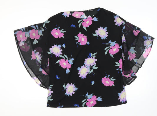 Capsule Women's Black Floral Blouse Size 18 Flutter Sleeve
