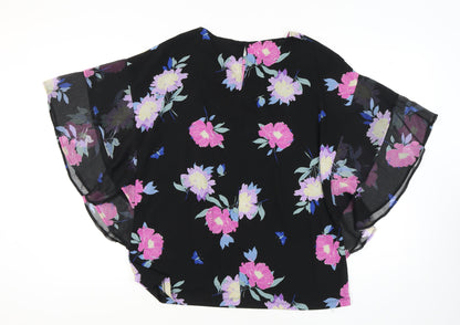 Capsule Women's Black Floral Blouse Size 18 Flutter Sleeve