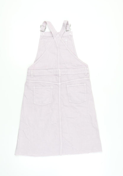 Next Girls Pink Pinafore Dress 12 Years - Cotton, Sleeveless, Button