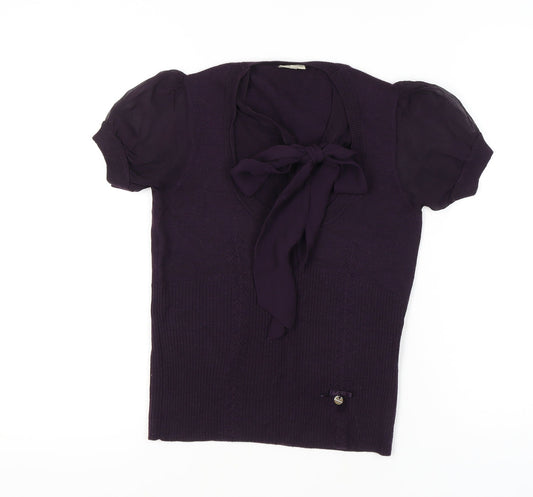 Karen Millen Women's Purple Knit Jumper - M, V-Neck