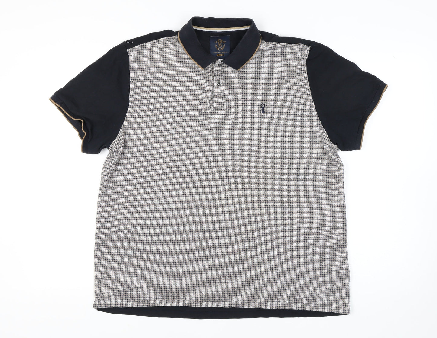 Next Men's Black Geometric Collared Polo Shirt XL