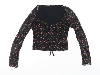 Urban Outfitters Women's Black Floral Mesh Top