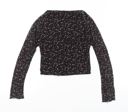 Urban Outfitters Women's Black Floral Mesh Top