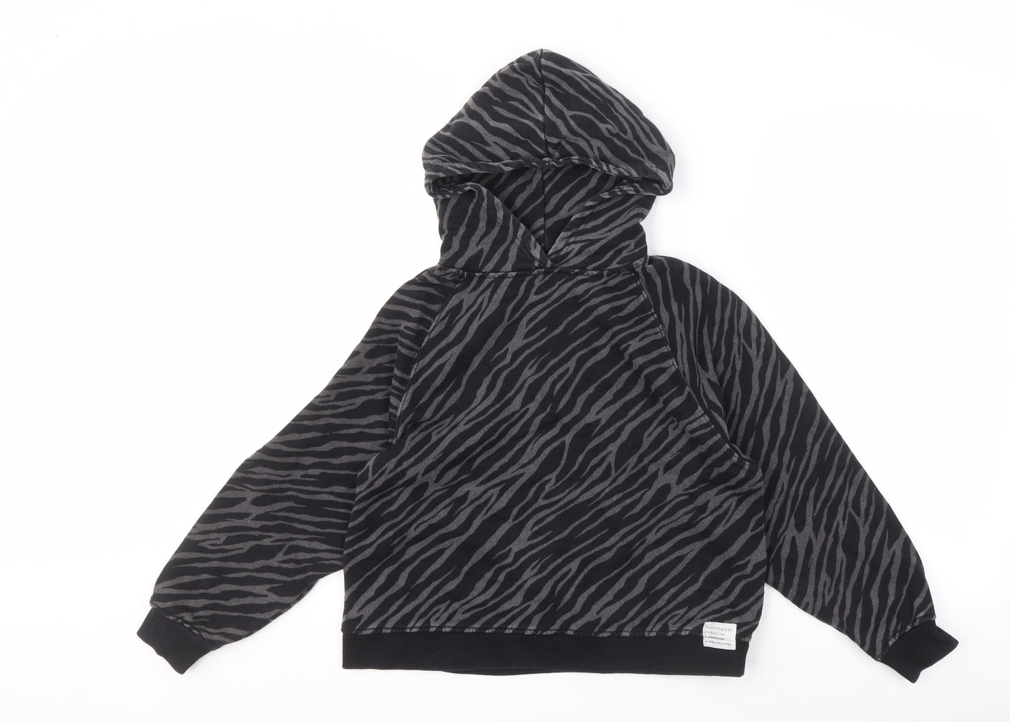 Zara Girl's Black Animal Print Hoodie 11-12 Years