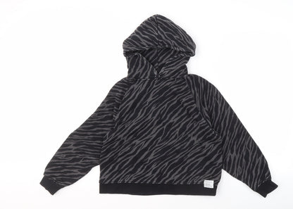 Zara Girl's Black Animal Print Hoodie 11-12 Years
