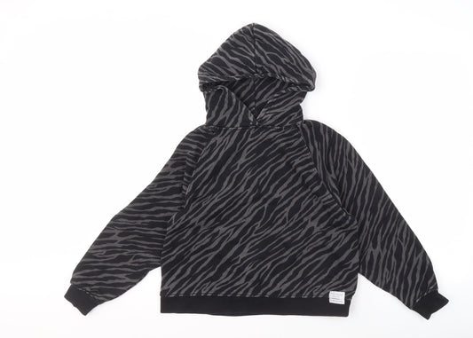 Zara Girl's Black Animal Print Hoodie 11-12 Years