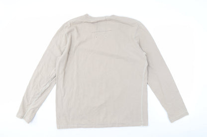 Next Men's Beige Graphic Long Sleeve V-Neck Tee