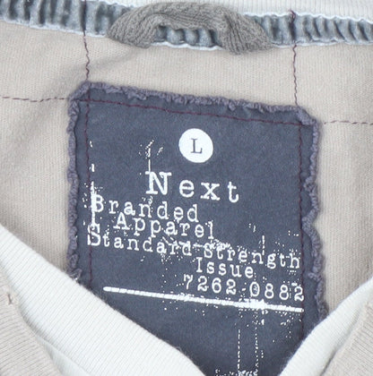 Next Men's Beige Graphic Long Sleeve V-Neck Tee