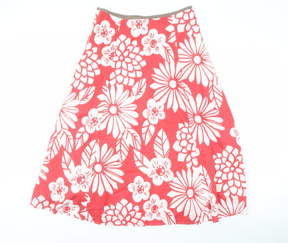 Boden Women's Red Floral A-Line Midi Skirt Size 10