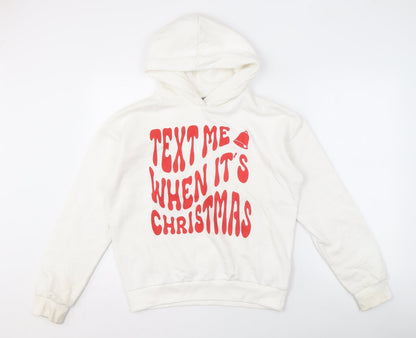 Destination Girls White Pullover Hoodie, Christmas Graphic, Size 12