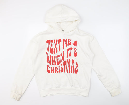 Destination Girls White Pullover Hoodie, Christmas Graphic, Size 12