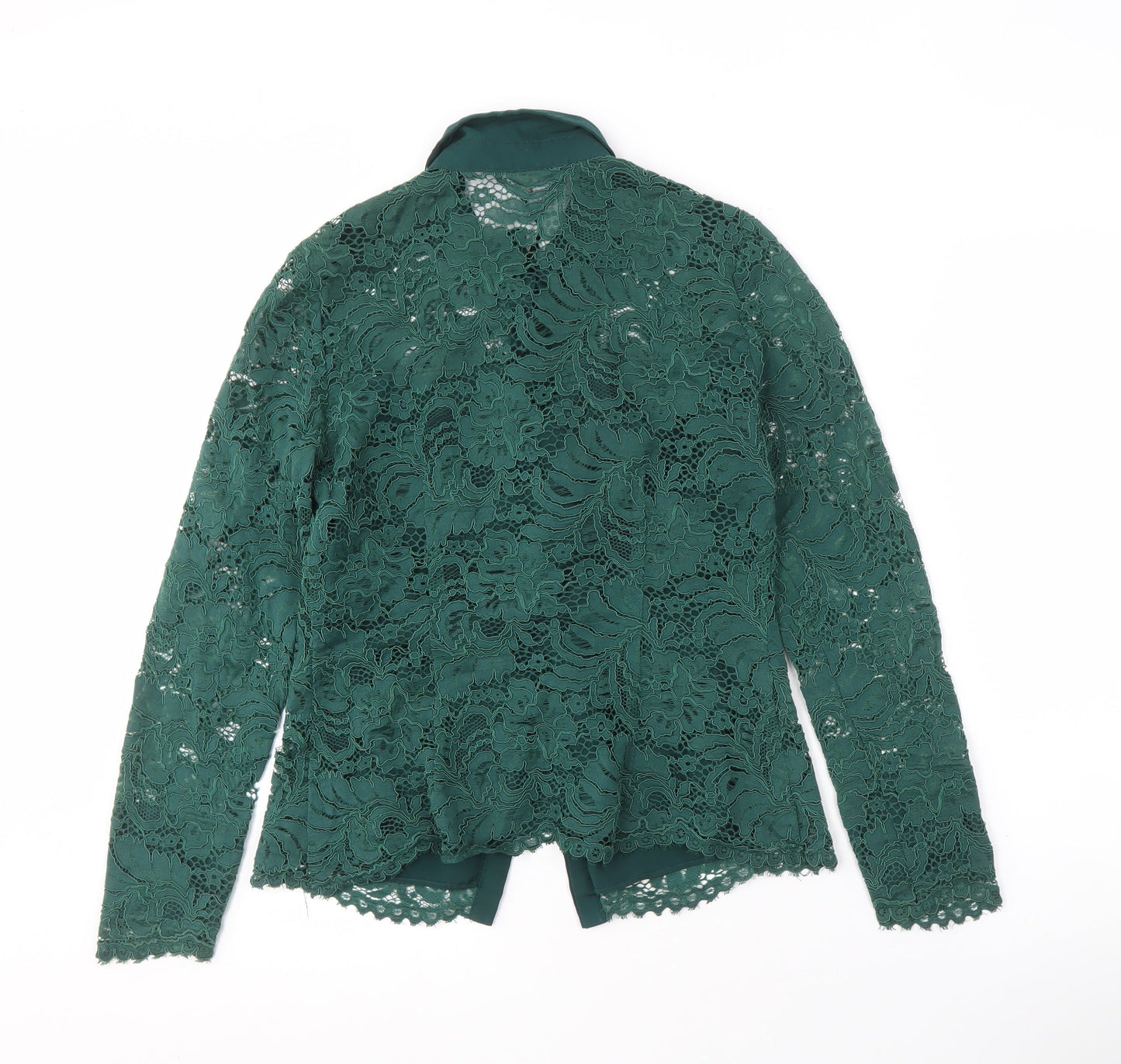 Coast Women's Green Lace Top UK 8 Collared Long Sleeve