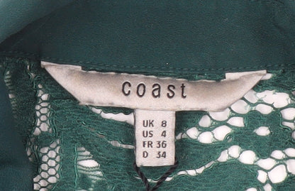 Coast Women's Green Lace Top UK 8 Collared Long Sleeve