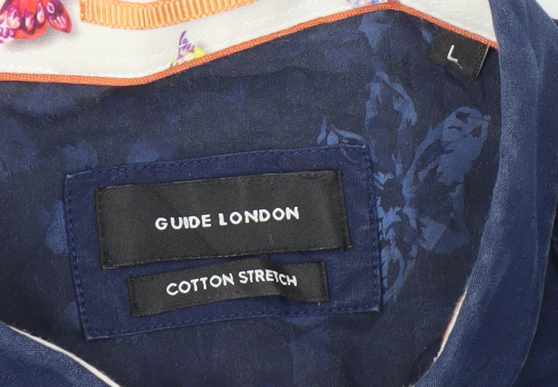 Guide London Men's Blue Slim Fit Button-Up Shirt