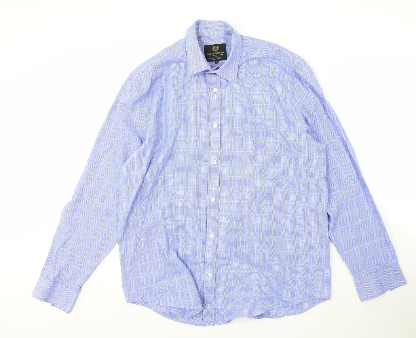 Scott & Taylor Men's Blue Check Long Sleeve Shirt
