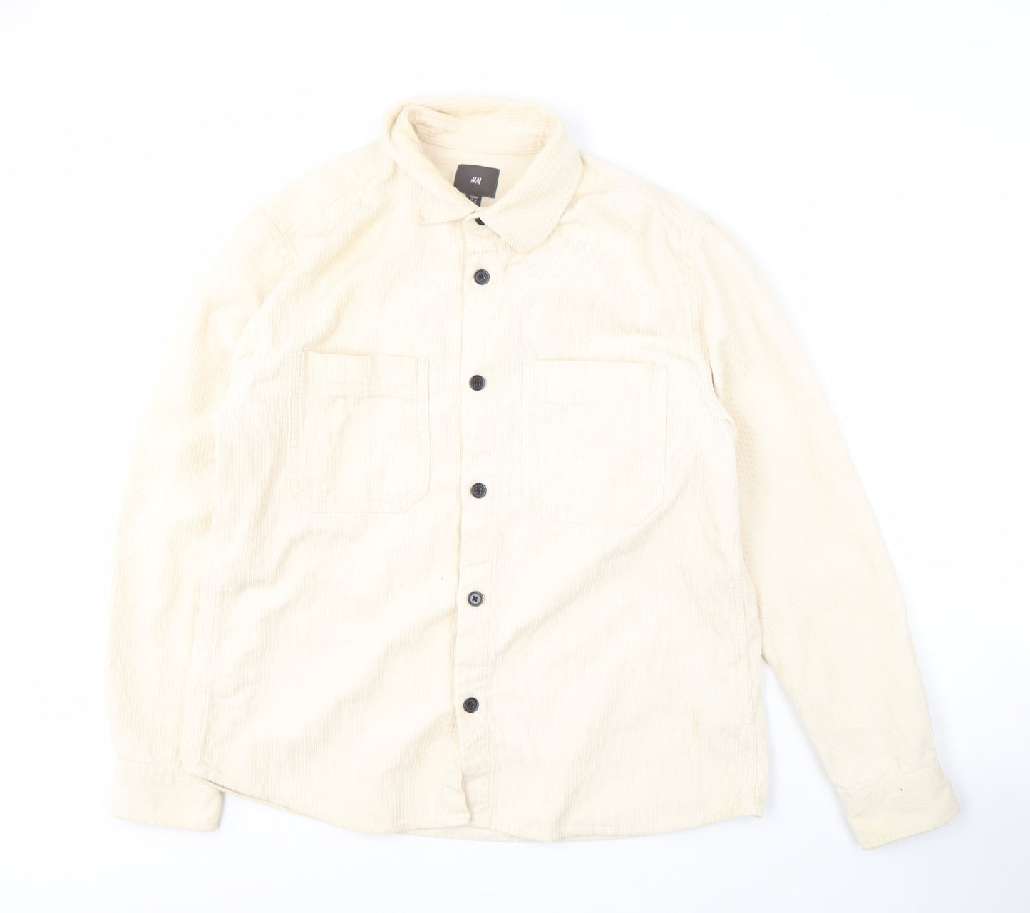 H&M Mens Beige Long Sleeve Button-Up Shirt M