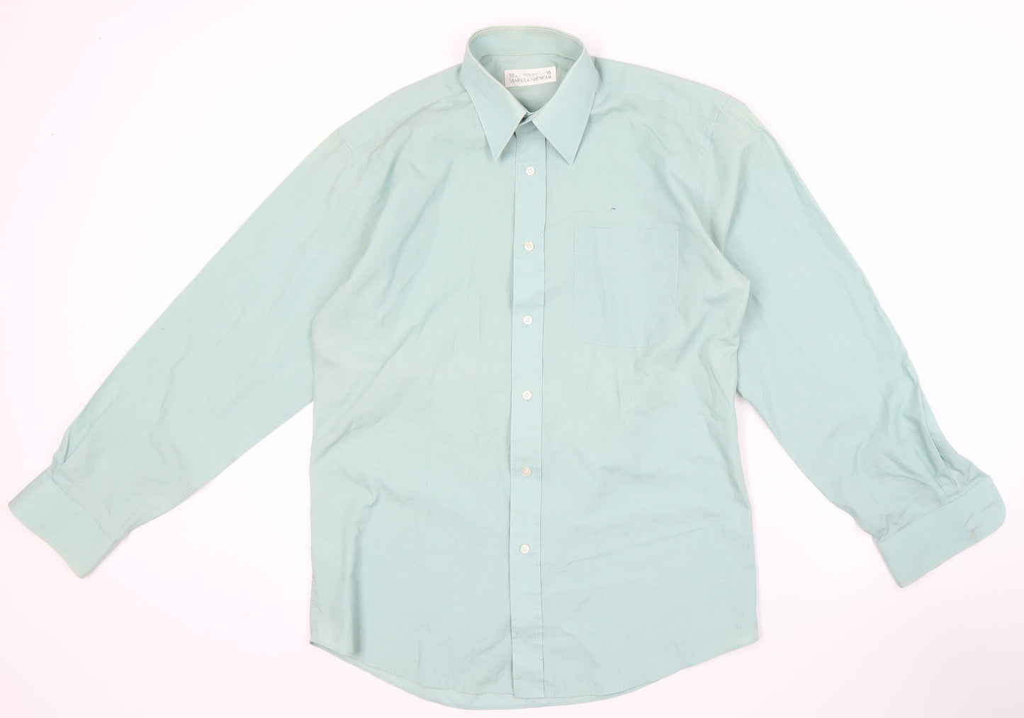 Marks and Spencer Men's Green Button-Up Shirt Size 15