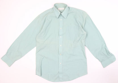 Marks and Spencer Men's Green Button-Up Shirt Size 15