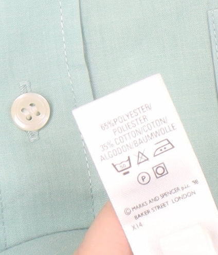 Marks and Spencer Men's Green Button-Up Shirt Size 15