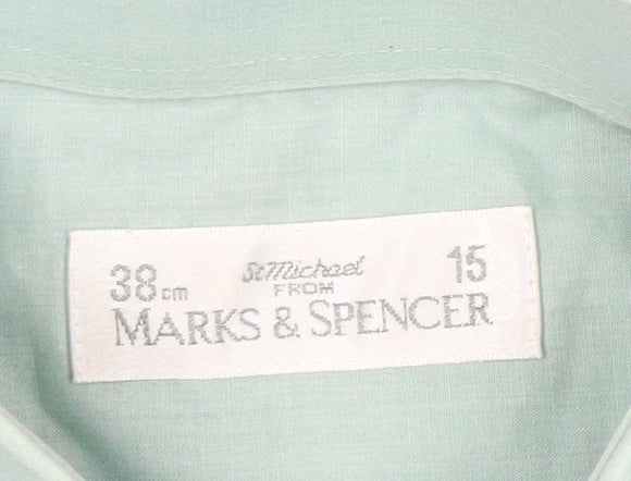 Marks and Spencer Men's Green Button-Up Shirt Size 15
