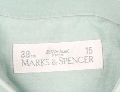 Marks and Spencer Men's Green Button-Up Shirt Size 15