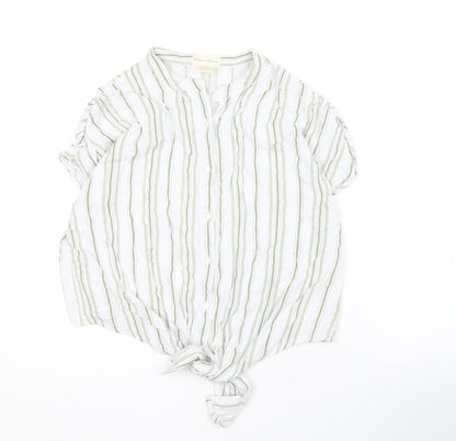 Madison & Monroe Women's White Striped Button-Up Shirt M
