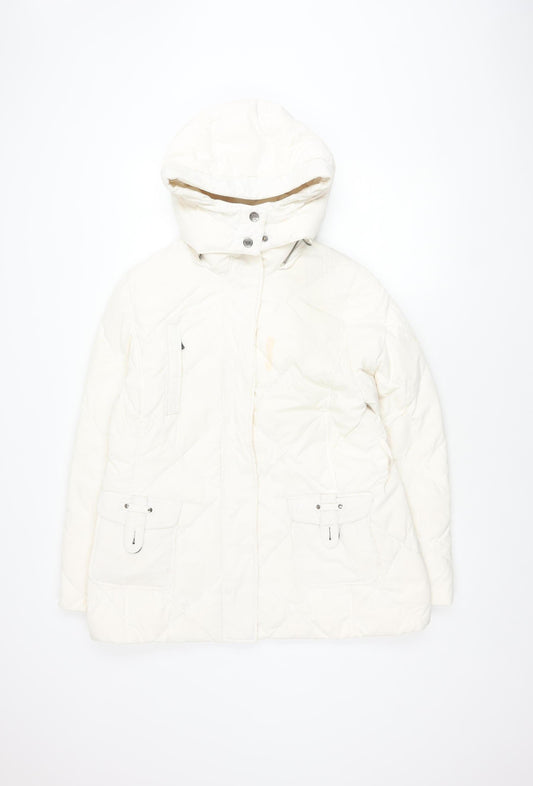 Maine New England Women White Hooded Quilted Jacket 16