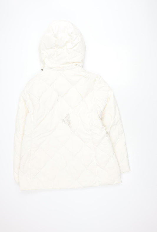 Maine New England Women White Hooded Quilted Jacket 16