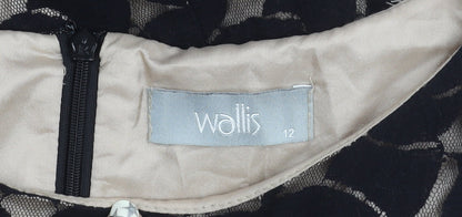 Wallis Women Black Floral Sheath Dress Size 12