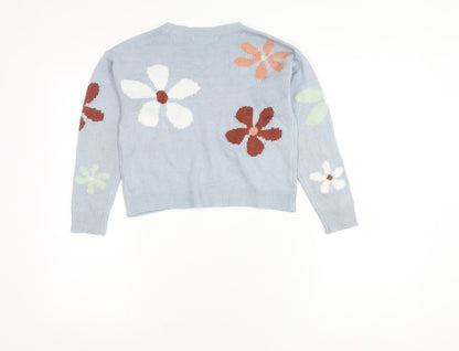 Chloe + Cyrus Girls Blue Floral Pullover Jumper M