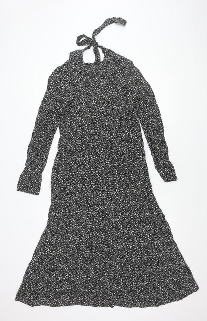 M&S Women's Black A-Line Knee Length Dress, Size 8