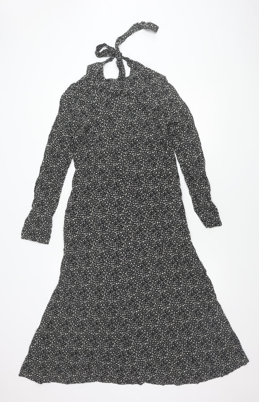 M&S Women's Black A-Line Knee Length Dress, Size 8