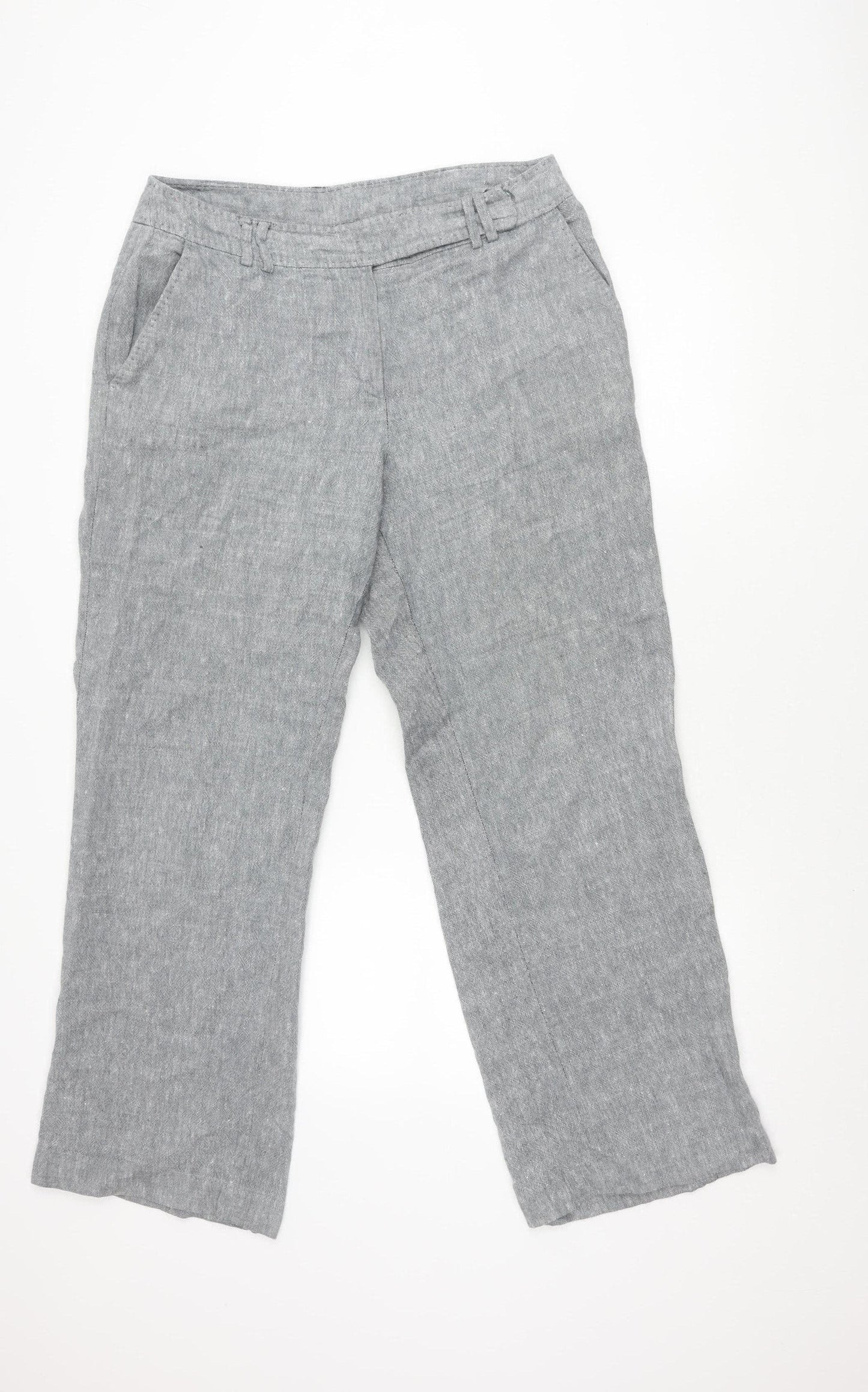 J. Taylor Women's Grey Straight Leg Linen Trousers
