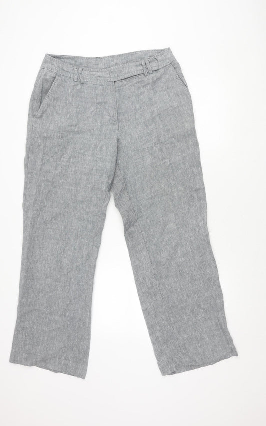 J. Taylor Women's Grey Straight Leg Linen Trousers