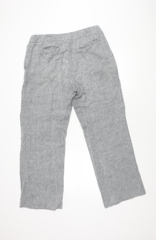 J. Taylor Women's Grey Straight Leg Linen Trousers